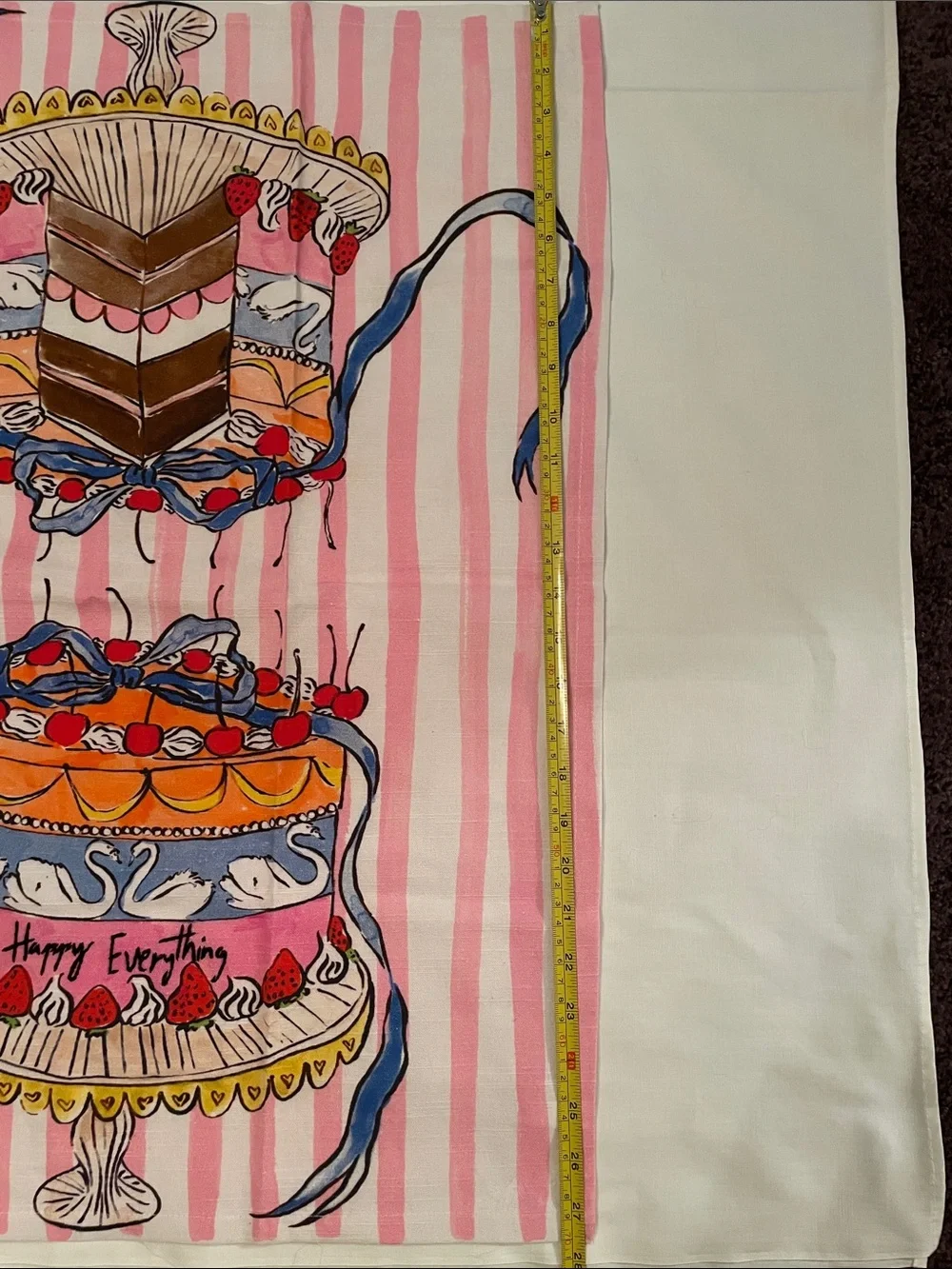 ANTHROPOLOGIE Cotton Kitchen Tea Towels(2)Happy Everything Cake/Love You Flower